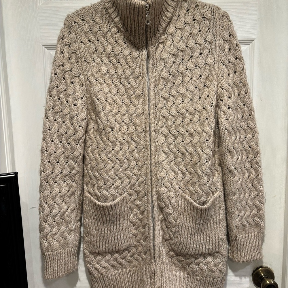 Cozy Beige Knit Sweater Full Zip